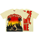 Godspeed Shark Sunset Palm Tree City Graphic Tee Oversized Vintage Streetwear T‑Shirt for Men