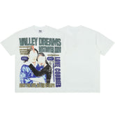 Men White Oversized T‑Shirt Vintage Valley Dreams Portrait Poster Graphic Street Short Sleeve Top