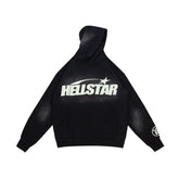 Retro Distressed Print Loose Fit Streetwear Black Hoodie