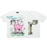 Retro Paradise Lamb Cross Graphic Washed Tee Oversized Y2K Streetwear T‑Shirt for Men