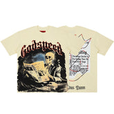 Godspeed Vintage Skeleton Newspaper Graphic Tee Oversized Y2K Streetwear T‑Shirt for Men