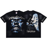 Black Vintage‑Wash Double‑Sided Portrait Star Graphic Oversized T‑Shirt