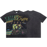 Retro Music Artist Print Distressed Black Short Sleeve Tee
