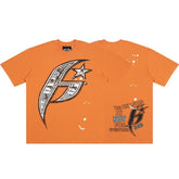 Vintage Orange Star‑Symbol Double‑Sided Graphic Oversized Street‑Wear T‑Shirt