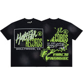 Retro Punk Neon Text Print Short‑Sleeve Loose Street‑Wear Tee