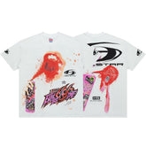 White Dual‑Sided Abstract Splash Graphic Oversized Street‑Wear T‑Shirt