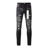 Purple Jeans Fashion Men Black Jeans Distressed Hole Unique Personality 9001