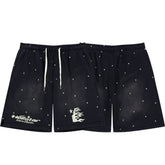 Retro Distressed Star Print Elastic Waist Loose‑Fit Men’s Casual Shorts