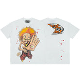 Distressed Retro Comic Figure Print Short‑Sleeve Loose‑Fit Men’s Street Tee