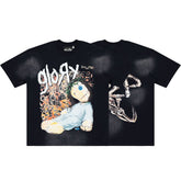 Retro Faded Washed Glory Doll Skull Graphic Tee Oversized Y2K Streetwear T‑Shirt for Men