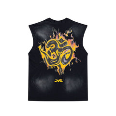Peace Flame Skull Graphic Double‑Sided Vintage Black Sleeveless Tank Top