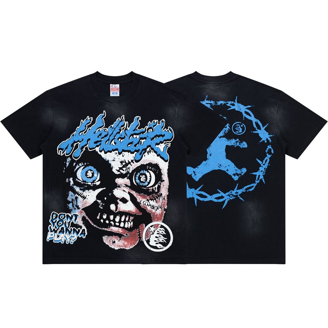 Black Dual‑Sided Horror Graphic Oversized Street‑Wear Short Sleeve T‑Shirt