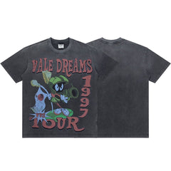 Retro Black Washed Vale Dreams 1997 Tour Cartoon Tee Oversized Underground Streetwear T‑Shirt