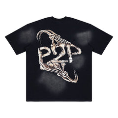 Retro Faded Washed Glory Doll Skull Graphic Tee Oversized Y2K Streetwear T‑Shirt for Men