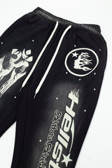 Street Style Skull Letter Print Elastic Waist Flared Pants