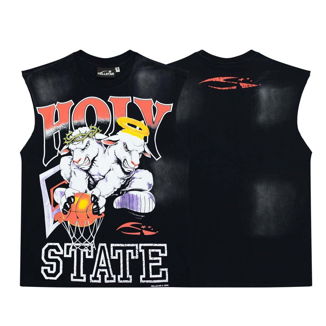 Holy State Retro Character Graphic Double‑Sided Vintage Black Sleeveless Tank Top
