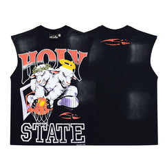 Holy State Retro Character Graphic Double‑Sided Vintage Black Sleeveless Tank Top