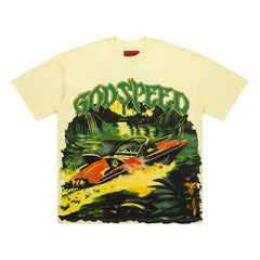 Retro Car Jungle Print Loose‑Fit Streetwear Cream T‑Shirt