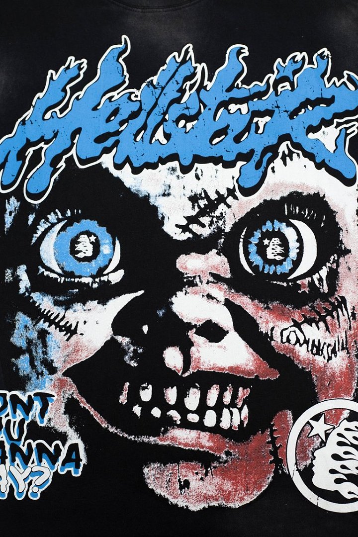 Black Dual‑Sided Horror Graphic Oversized Street‑Wear Short Sleeve T‑Shirt