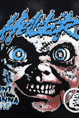 Black Dual‑Sided Horror Graphic Oversized Street‑Wear Short Sleeve T‑Shirt