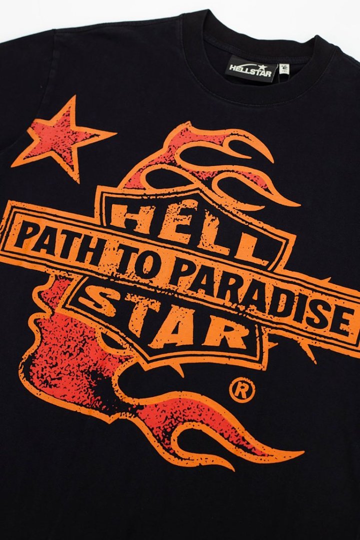 Vintage Black Orange Star Tour Print Short‑Sleeve Loose Street‑Wear Tee