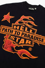 Vintage Black Orange Star Tour Print Short‑Sleeve Loose Street‑Wear Tee