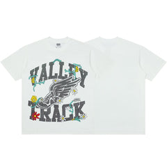 Retro White Valley Track Wing‑Shoe Floral Graphic Tee Oversized Streetwear T‑Shirt for Men