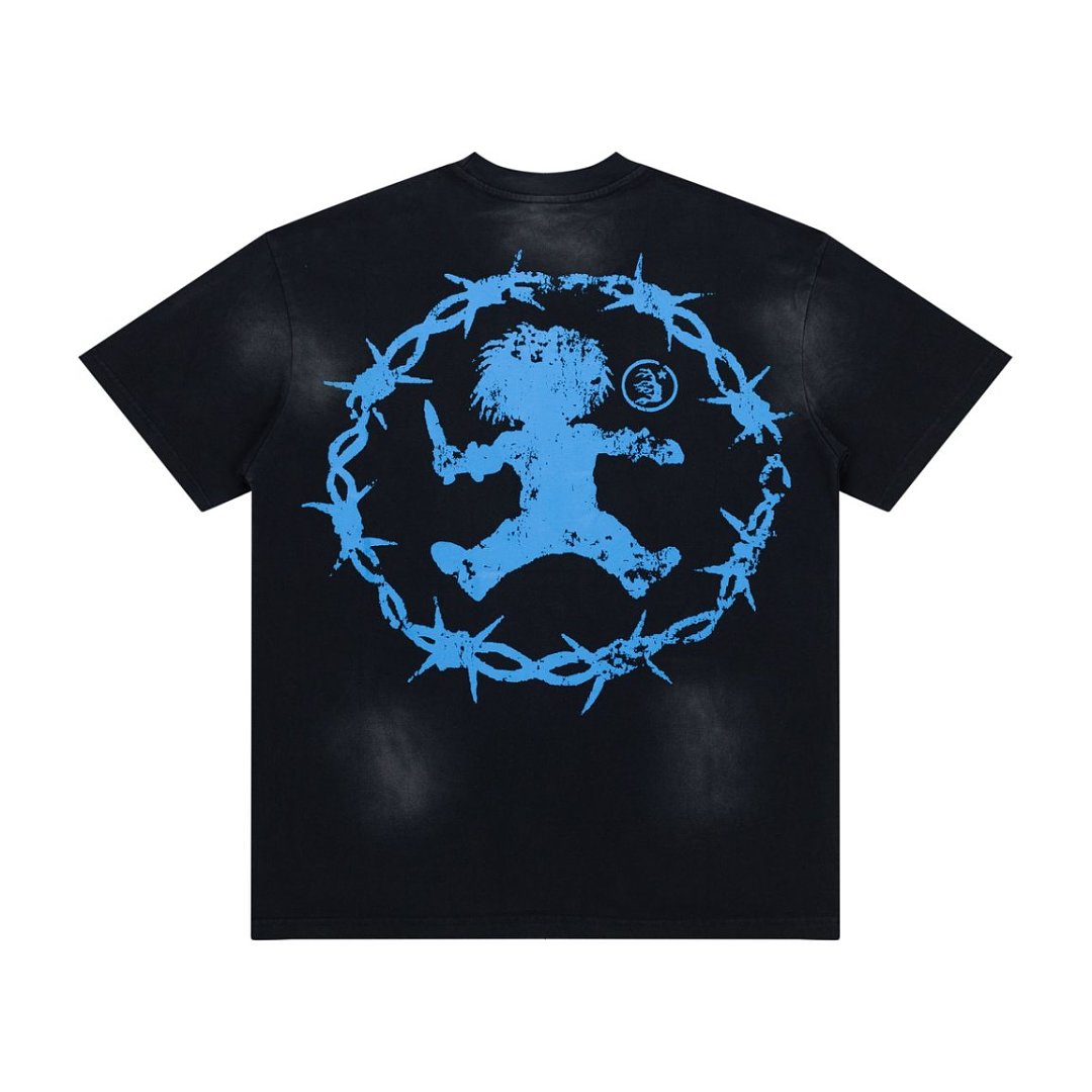 Black Dual‑Sided Horror Graphic Oversized Street‑Wear Short Sleeve T‑Shirt