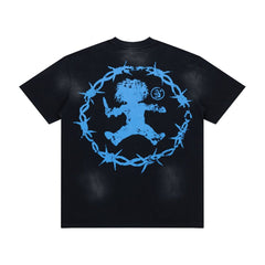 Black Dual‑Sided Horror Graphic Oversized Street‑Wear Short Sleeve T‑Shirt