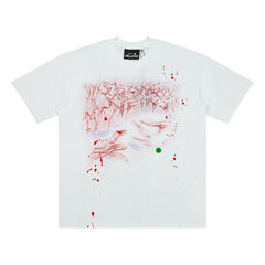 Grunge Abstract Blood Splatter Art Graphic Tee Oversized Y2K Streetwear T‑Shirt for Men