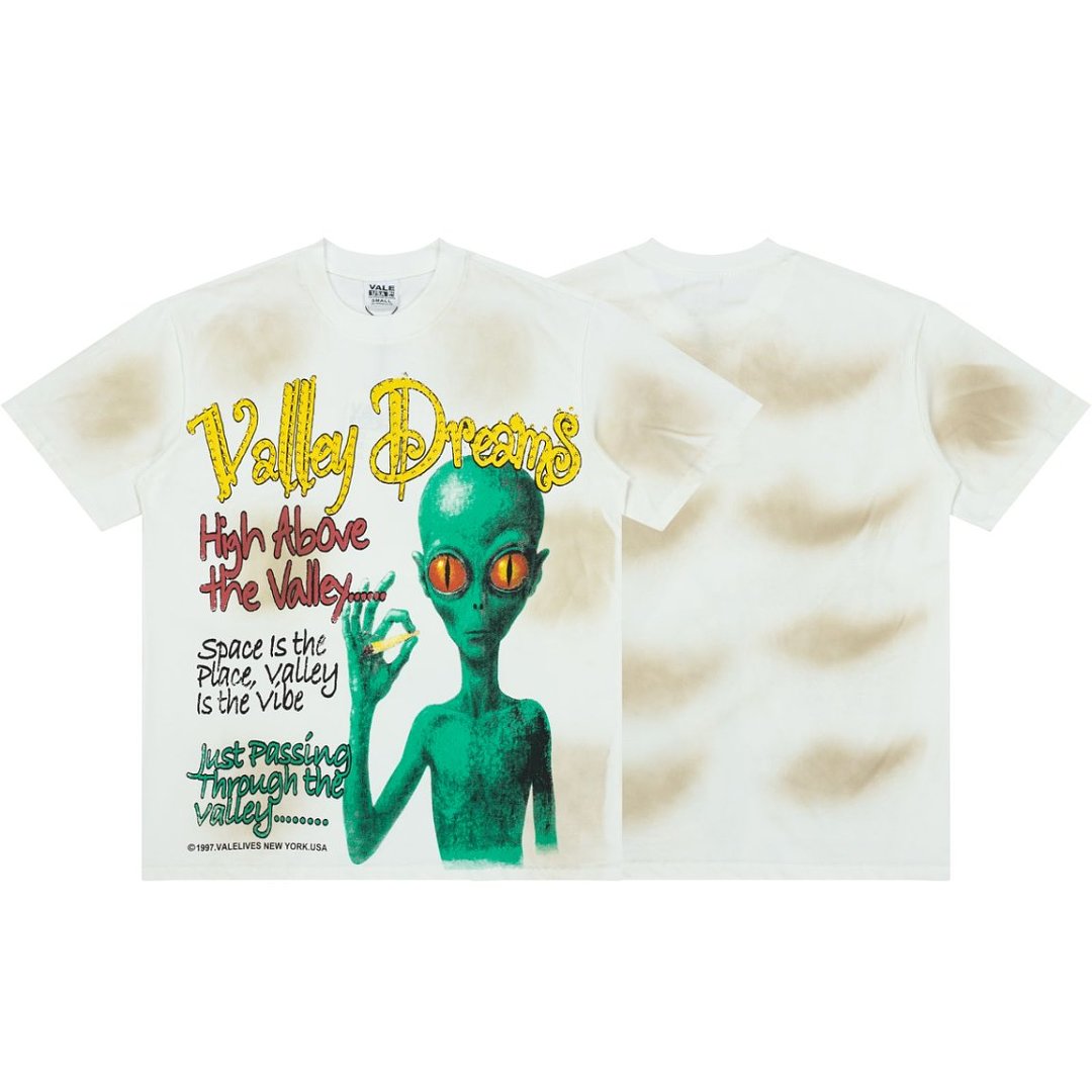 Nova Grave Valley Dream Alien Rhinestone Vintage Graphic Oversized T‑Shirt Men Streetwear Tee