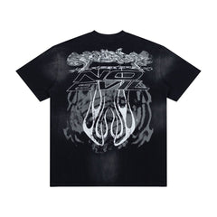 Retro Gothic Skull Art Print Short‑Sleeve Loose Fit Men’s Tee