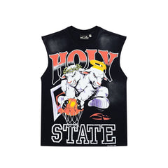 Holy State Retro Character Graphic Double‑Sided Vintage Black Sleeveless Tank Top