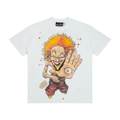 Distressed Retro Comic Figure Print Short‑Sleeve Loose‑Fit Men’s Street Tee