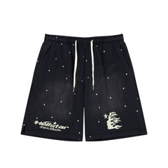 Retro Distressed Star Print Elastic Waist Loose‑Fit Men’s Casual Shorts