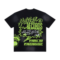 Retro Punk Neon Text Print Short‑Sleeve Loose Street‑Wear Tee