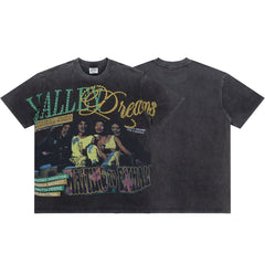 Retro Music Artist Print Distressed Black Short Sleeve Tee