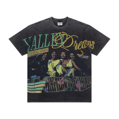 Retro Music Artist Print Distressed Black Short Sleeve Tee
