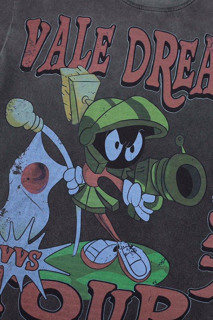 Retro Black Washed Vale Dreams 1997 Tour Cartoon Tee Oversized Underground Streetwear T‑Shirt