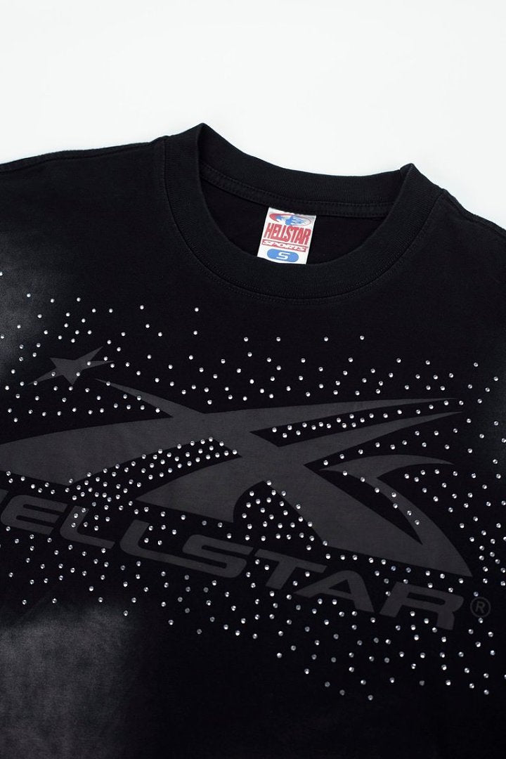 Dark Wash Shadow Print Short Sleeve Street‑Wear Crew Neck Tee