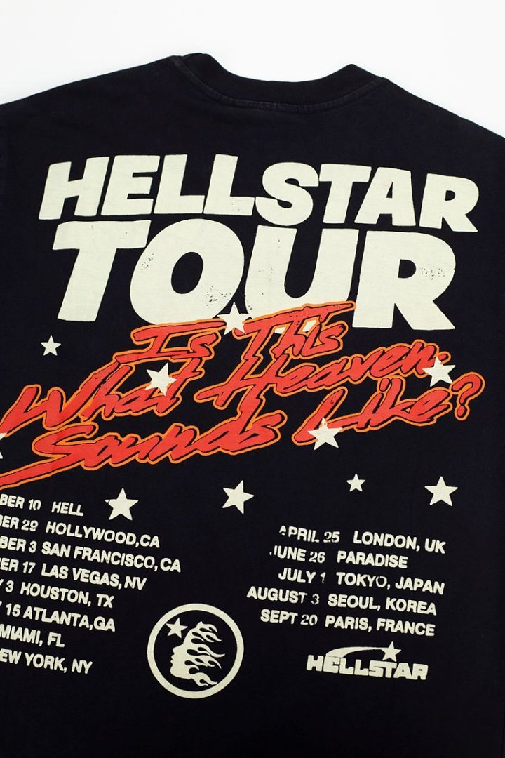 Vintage Black Orange Star Tour Print Short‑Sleeve Loose Street‑Wear Tee