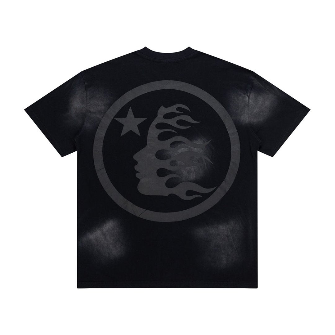 Dark Wash Shadow Print Short Sleeve Street‑Wear Crew Neck Tee