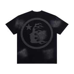 Dark Wash Shadow Print Short Sleeve Street‑Wear Crew Neck Tee