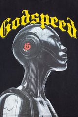 Black Godspeed Metallic Robot Graphic Oversized Short Sleeve T‑Shirt Men Streetwear Tee