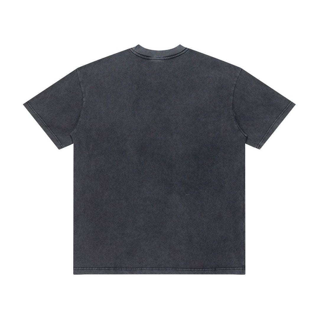 Men Black Vintage Wash Boxing Graphic T‑Shirt Loose Fit Retro Street Short Sleeve Top