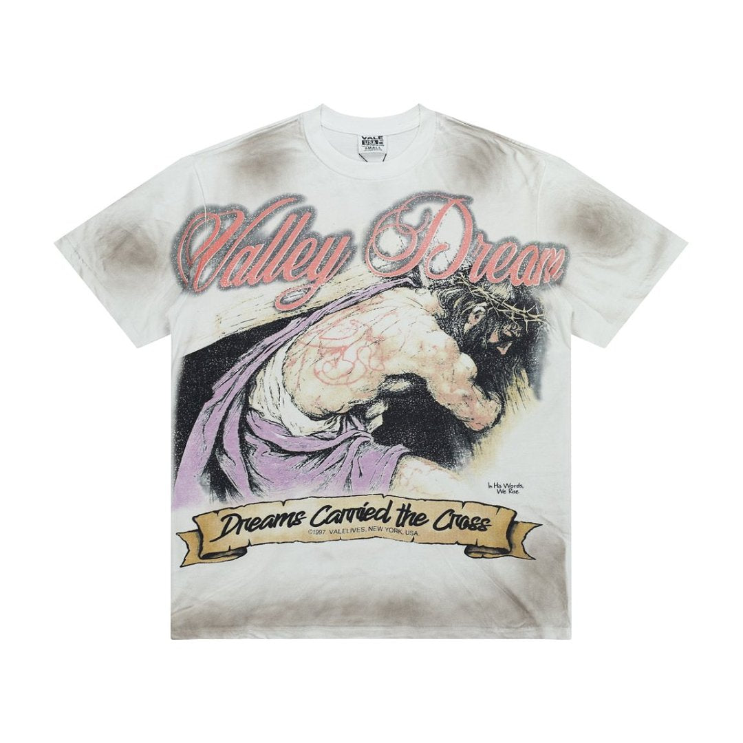 Street style faded tie-dye pattern short-sleeved T-shirt