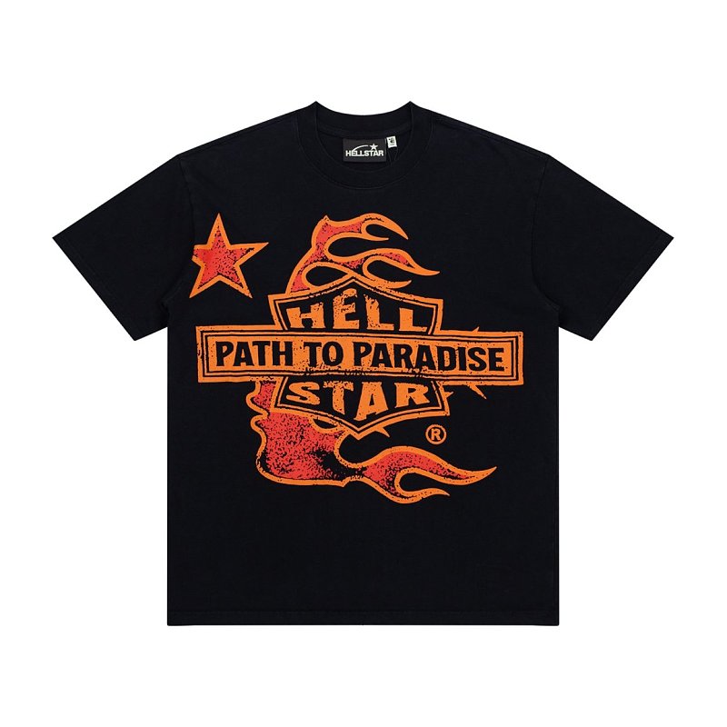 Vintage Black Orange Star Tour Print Short‑Sleeve Loose Street‑Wear Tee