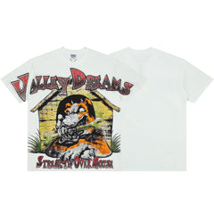 Vintage White Retro Animal Graphic Oversized Street‑Wear T‑Shirt