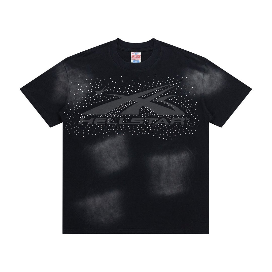 Dark Wash Shadow Print Short Sleeve Street‑Wear Crew Neck Tee