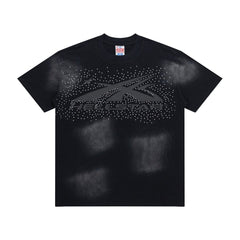 Dark Wash Shadow Print Short Sleeve Street‑Wear Crew Neck Tee
